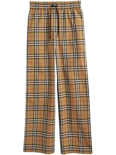 Burberry Satin Trim Vintage Check Cotton Trousers In Neutrals