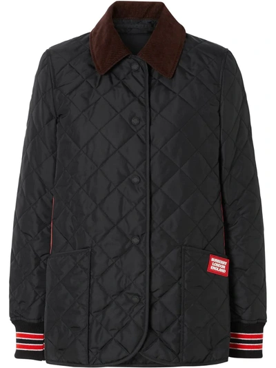 Burberry Striped Trim Diamond Quilted Barn Jacket In Black