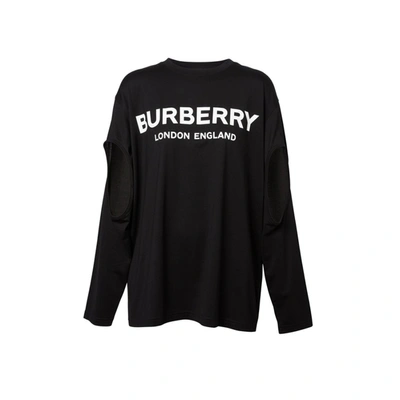 Burberry Long-sleeve Logo Print Cotton Oversized Top In Black