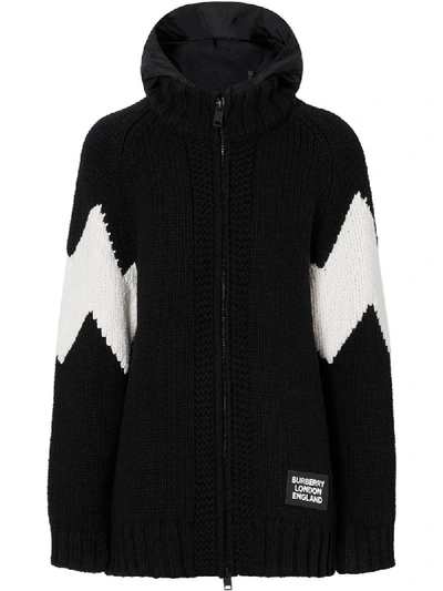 Burberry Detachable Hood Two-tone Wool Cashmere Cardigan In Black