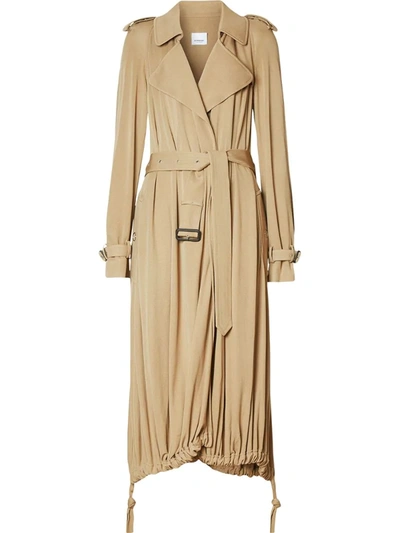Burberry Cape Detail Jersey Trench Coat In Brown