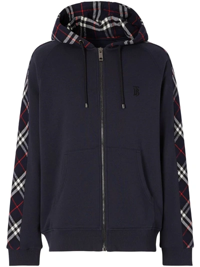 Burberry Vintage Check Panel Cotton Hooded Top In Blue