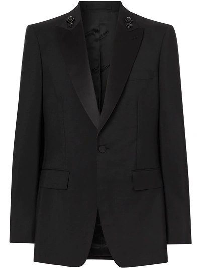 Burberry English Fit Embellished Mohair Wool Tuxedo Jacket In Black
