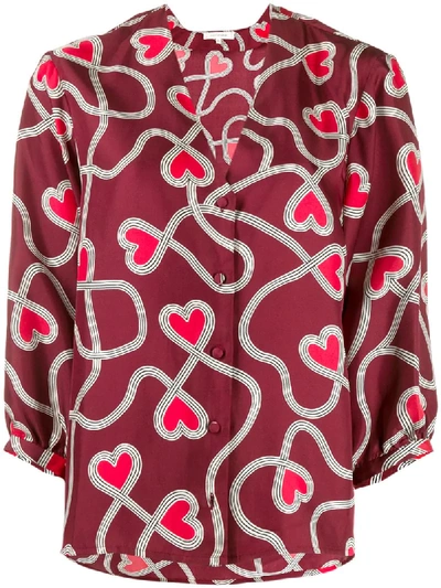Chinti & Parker Berry Anni Heart Silk-twill Blouse In Red
