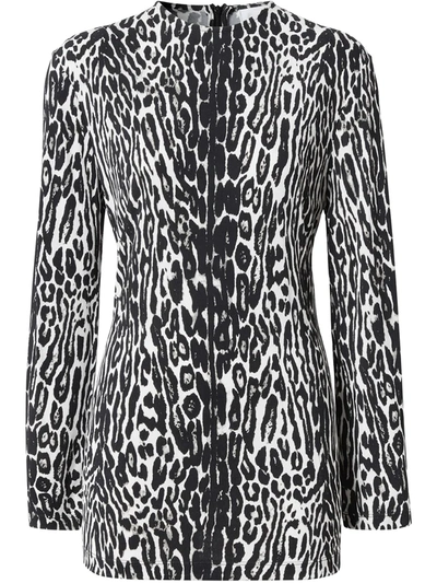 Burberry Long-sleeve Leopard Print Stretch Jersey Top In Black