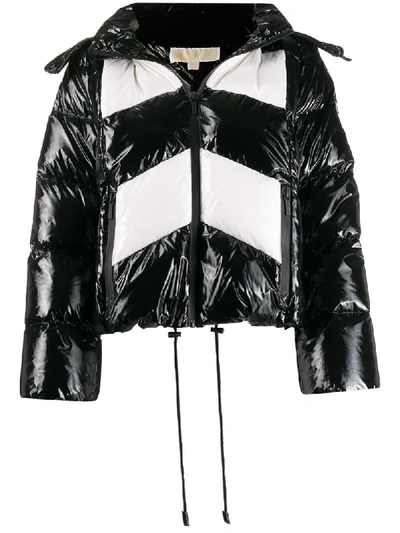 Michael Michael Kors Color-block Cire Hooded Puffer Jacket In Black