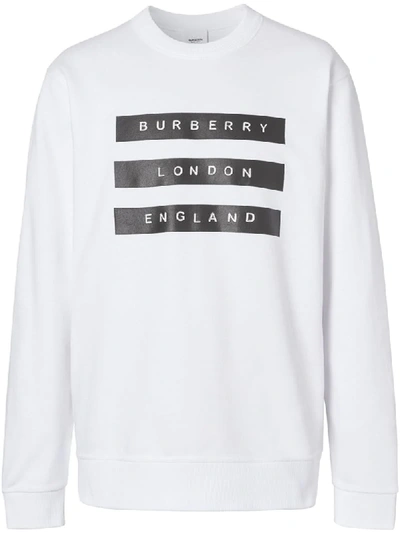 Burberry Tape Print Cotton Sweatshirt In White