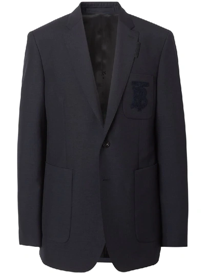 Burberry Slim Fit Monogram Motif Wool Mohair Tailored Jacket In Blue