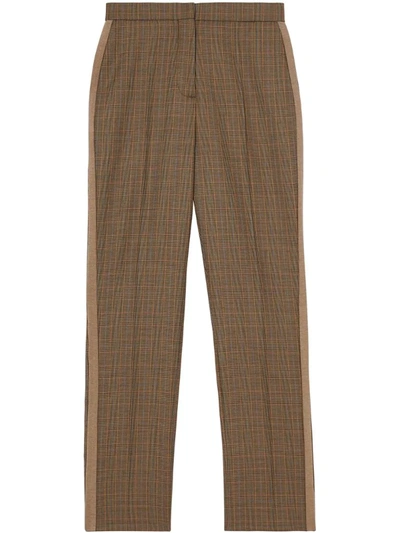 Burberry Side Stripe Houndstooth Check Wool Tailored Trousers In Brown