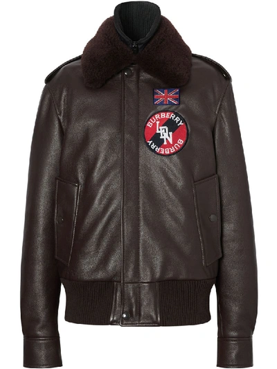 Burberry Detachable Shearling Collar Flight Jacket With Warmer In Brown
