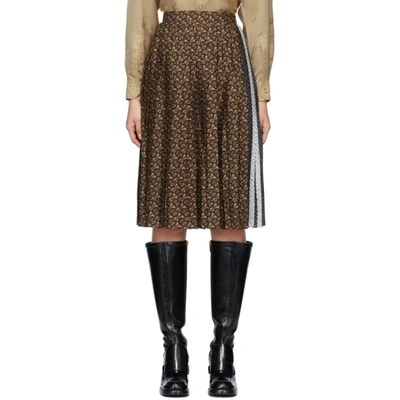 Burberry Monogram Stripe Pleated Skirt In Brown