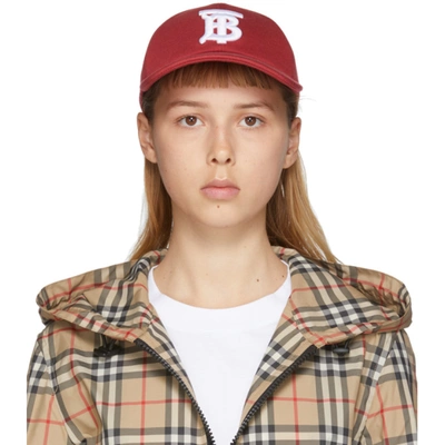 Burberry Tb Monogram Embroidered Jersey Baseball Cap In Dark Carmin