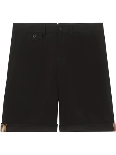 Burberry Icon Stripe Detail Cotton Twill Tailored Shorts In Black
