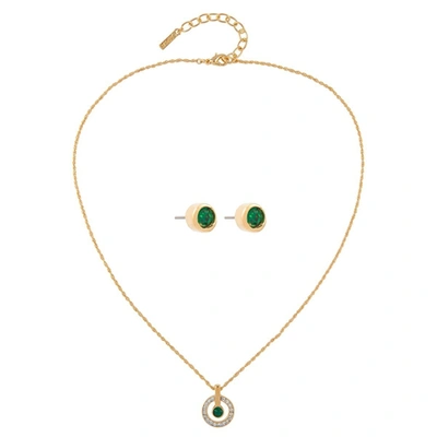Susan Caplan Vintage 1980s Vintage Dorlan Emerald Green Earring And Necklace Set In One