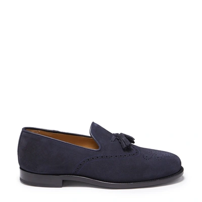 Hugs & Co Navy Blue Suede Tasselled Brogues Welted Leather Sole