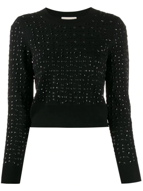 Michael Michael Kors Logo Tape Viscose Cropped Sweater In Black | ModeSens