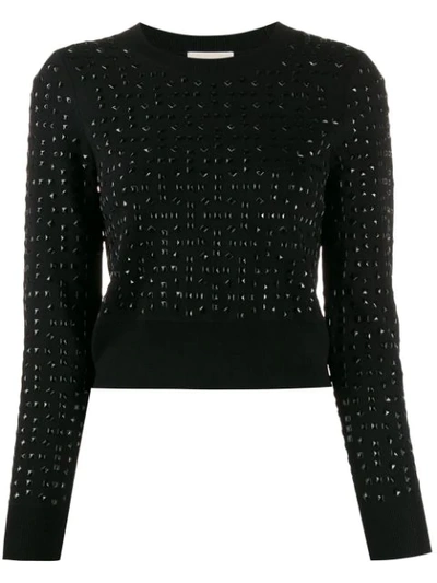 Michael Michael Kors Geo Pyramid Studded Long-sleeve Crop Jumper In Black
