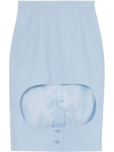 Burberry Wool Canvas Step-through Pencil Skirt In Blue