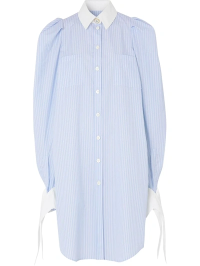 Burberry Pinstriped Tie-cuff Shirtdress In Pale Blue