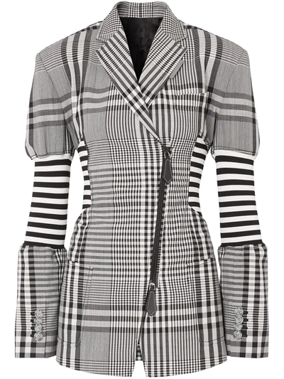 Burberry Abstract Gingham Wool Blend Blazer In Grey