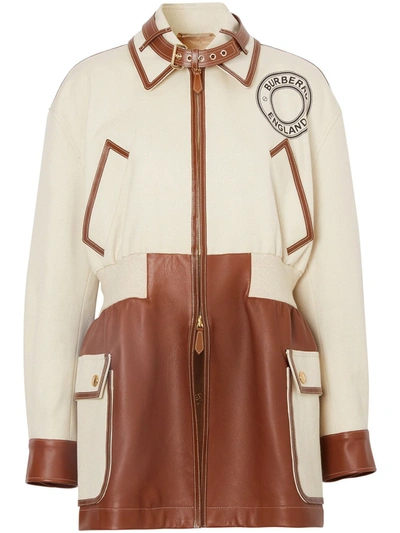 Burberry Logo Graphic Cotton And Lambskin Riding Jacket In Ecru