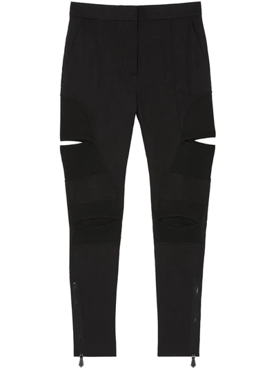 Burberry Cut-out Panel Technical Twill Skinny Fit Trousers In Black