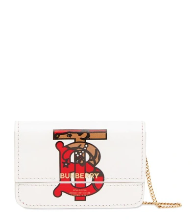 Burberry Monogram Motif Leather Card Case With Chain Strap In White