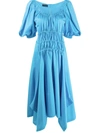 Eudon Choi Pina Blue Gathered Cotton Midi Dress