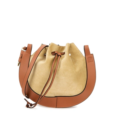 Loewe Horseshoe Suede And Leather Saddle Bag In Tan