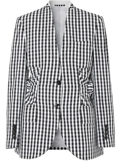 Burberry Gingham Technical Wool Blazer In Black