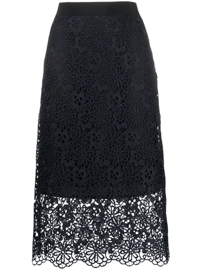 Victoria Victoria Beckham Navy Floral Guipure Lace Skirt In Blue