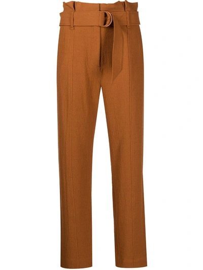 Jonathan Simkhai Henny Textured Daywear Cropped Paperbag Pants In Brown