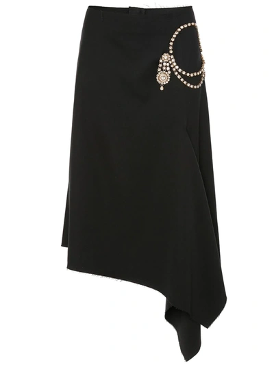 Jw Anderson Asymmetric Crystal-embellished Wool-twill Skirt In Black