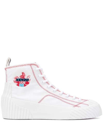 Kenzo Volkano White Canvas Hi-top Sneakers