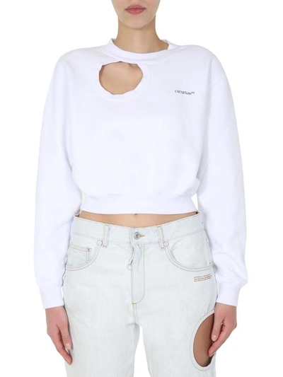 Off-white Meteor Cut-out Cotton Sweatshirt In White And Blue