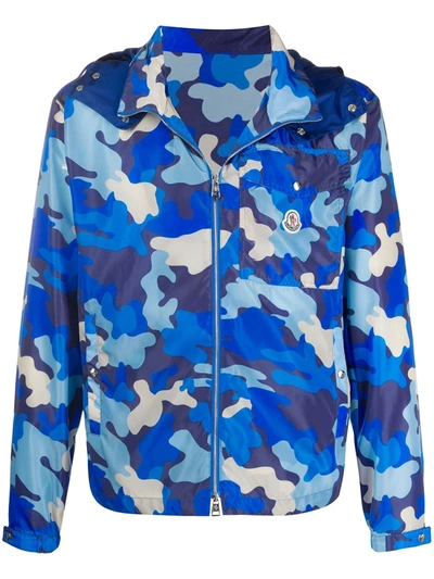 Moncler Vidourle Blue Camouflage Shell Jacket, Shell Jacket, Blue