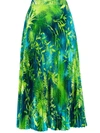 Versace Jungle Print Pleated Midi Skirt In Green