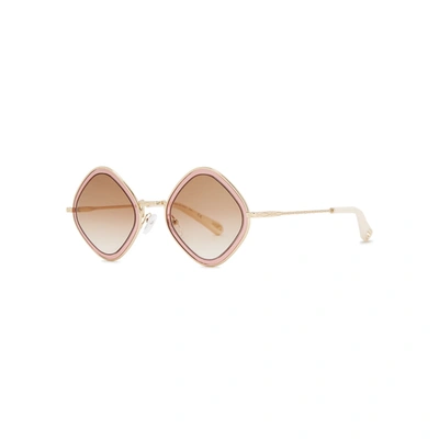 Chloé Tally Gold-tone Diamond-frame Sunglasses