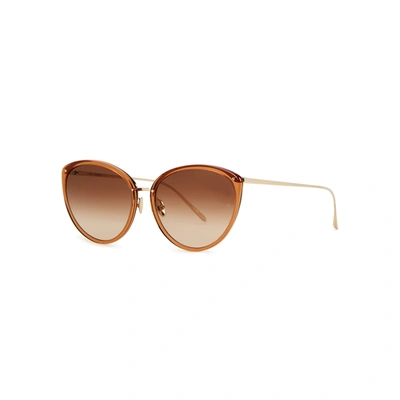 Linda Farrow Luxe Angelica 22kt Gold-plated Cat-eye Sunglasses In Brown