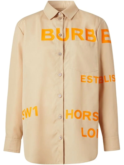 Burberry Horseferry Print Cotton Poplin Shirt In Soft Fawn