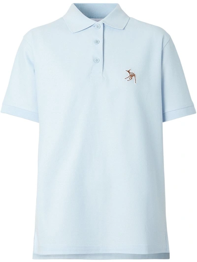 Burberry Deer Motif Cotton Pique Oversized Polo Shirt In Blue