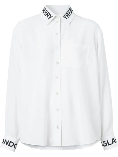 Burberry Logo Print Silk Crepe De Chine Shirt In White