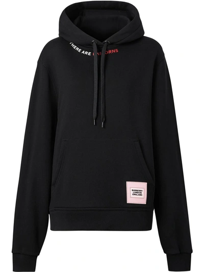 Burberry Quote Print Cotton Oversized Hoodie In Black
