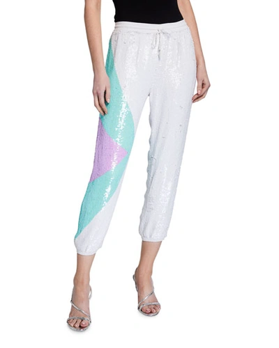 Retroféte Stacia Sequined Jogger Pants In White Pattern
