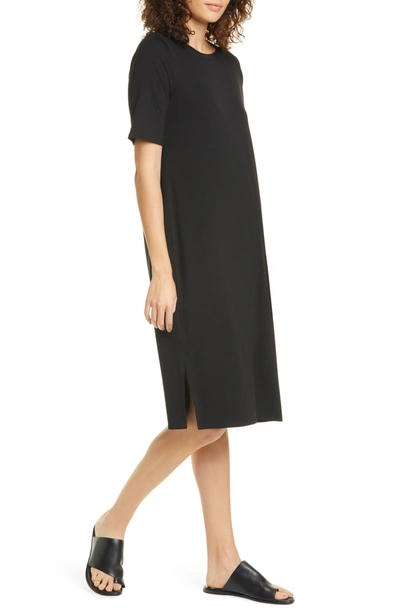 Eileen Fisher Petite Fine Tencel Jersey Short-sleeve Full Dress In Black