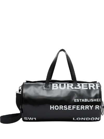 Burberry Large Horseferry Print Coated Canvas Barrel Bag In Black