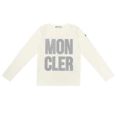 Moncler Glitter Logo Long-sleeve T-shirt, Size 4-6 In White