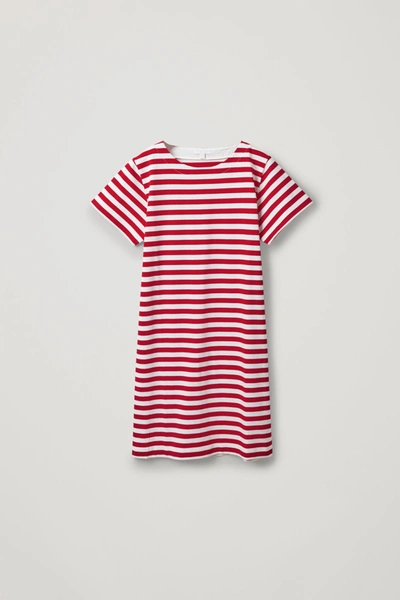Cos Striped Cotton T-shirt Dress In Red