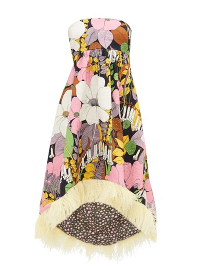La Doublej La Scala Dip-hem Floral-print Cotton-blend Dress In Multicolor