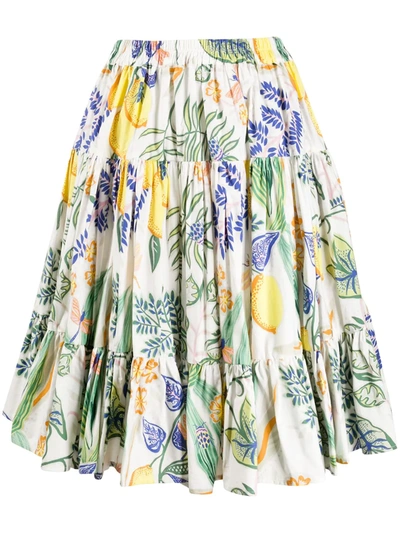 La Doublej Love Botanical-print Banded Cotton Midi Skirt